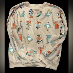 Disney Cream Crewneck Sweater with Cartoon Print